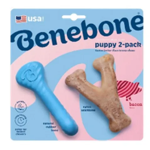 1ea Benebone Puppy 2 Pack Rubber Bone/Wishbone Bacon - Treats